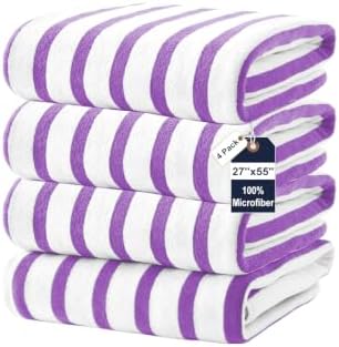 JML Microfiber Beach Towels, 4 Pack, Cabana Stripe Purple by JML