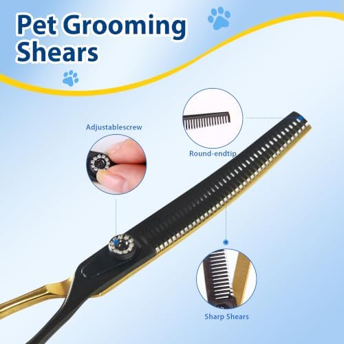 7" Curved Dog Grooming Scissors, 40 Teeth V-Shape, 30% Thinning shear - Image 6