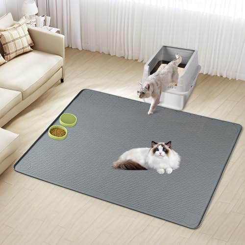 Silicone Cat Litter Mat for Litter Box 50”x35” Large Cat Mat, Dark Grey - Image 7