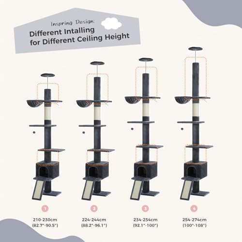 PEQULTI Floor to Ceiling Cat Tree, Adjustable 83-108in 5-Level Tower - Image 2