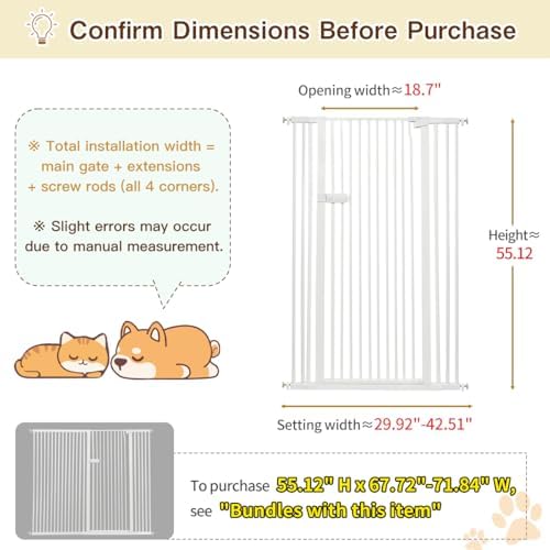 Lumizone Extra Tall Cat Gate 55.12" High 29.92"-42.51" Wide Pet Gate White - Image 2