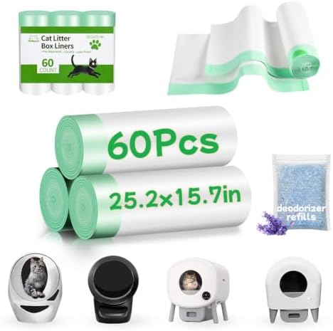 60 Count Cat Litter Box Liners for Automatic Litter Box, Pre-Separated by Nidkoud