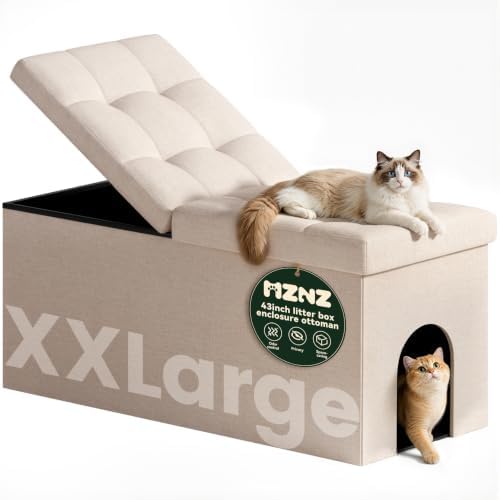 3-in-1 Cat Litter Box Enclosure Furniture, Cat Ottoman by MZNZ
