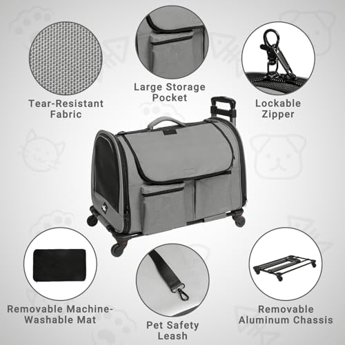 Large Pet Carrier with Wheels, Foldable Rolling Dog Carrier with Big Pocket - Image 3