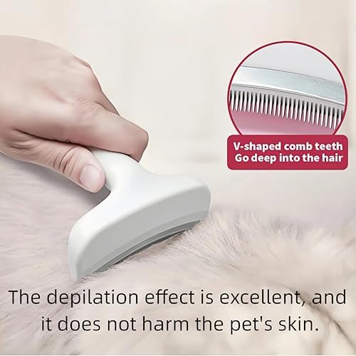 White Small Dog Brush for Shedding, Tight V-Tooth Deshedding Comb - Image 6