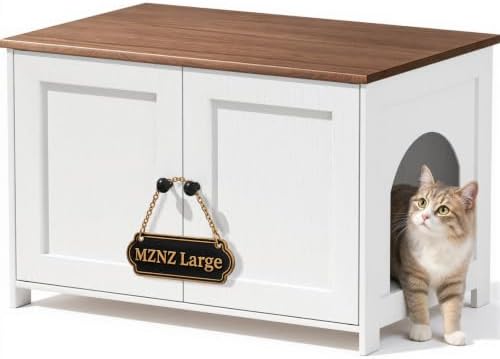 Hidden Cat Litter Box Enclosure Furniture, Dog Proof Kitty Washroom Cabinet by MZNZ