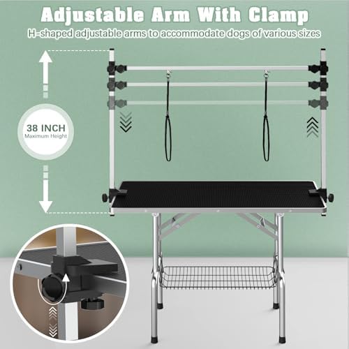 Lyromix 42'' Stainless Steel Pet Dog Grooming Table, Arm/Noose/Tray - Image 4
