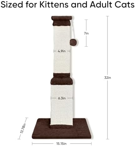 Cat Scratching Post for Indoor Cats, 32Inch Sisal Cat Scratcher - Image 3