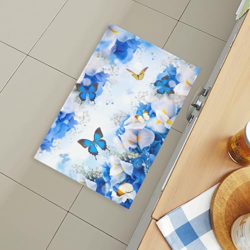 Giwawa Blue Floral Bath Rug Flower Butterfly Bathroom Carpet Extra Soft Plush - Image 6