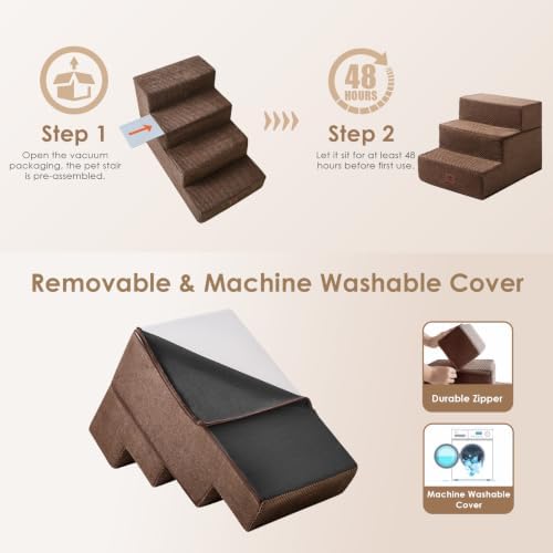 EHEYCIGA Dog Stairs 13.5" H, 3-Step Extra Wide Dog Steps - Image 6