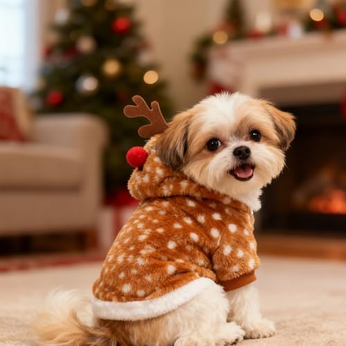 Dog Hoodie Christmas Reindeer Costume,Fluffy Christmas Dogs Sweater Cute Outfits,Warm Moose Coat Pet Clothes Winter for Puppy Small Medium Large Dogs - Image 6
