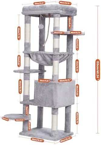 Heybly Cat Tree for Large Cats, 20lbs Heavy Duty, 60 inches XXL HCT050W - Image 3