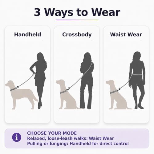 Hands Free Dog Leash, Double Handle Leash 5.5FT Purple-Green - Image 2