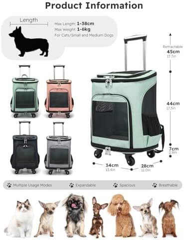 PETCUTE Wheeled Pet Carrier Backpack, Pet Travel Carrier - Image 3