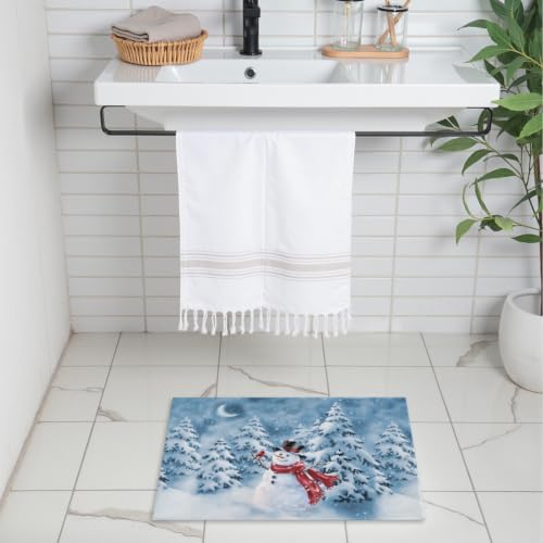Giwawa Blue Snowman Bath Rug Winter Pine Tree Absorbent Front Door Mat 24x35 - Image 2