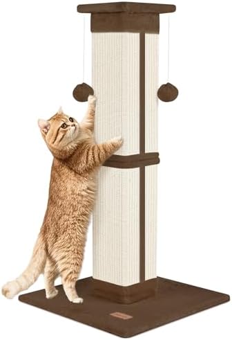 Cat Scratching Post 33 inch for Indoor Cats, High Cat Scratch Post Brown by Unknown