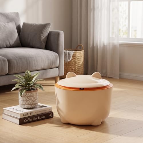 Cat Litter Trash Can White Compact Fully Enclosed Waste Container - Image 2