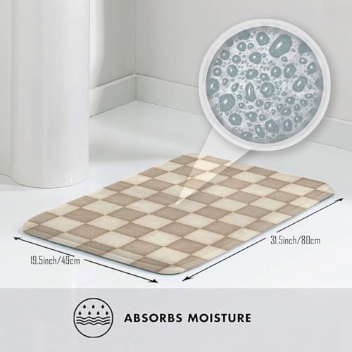 Retro Checkered Bath Mat Non-Slip Soft Microfiber Bathroom Rugs Washable Bathmat - Image 5