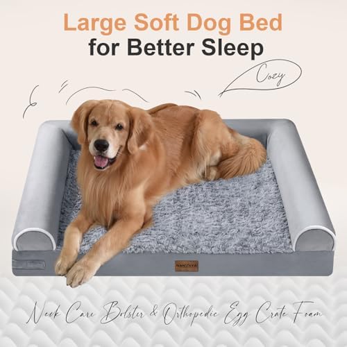 NANUYA Orthopedic Dog Bed for Large Dogs, 38 x 25 Inch, Light Grey - Image 2