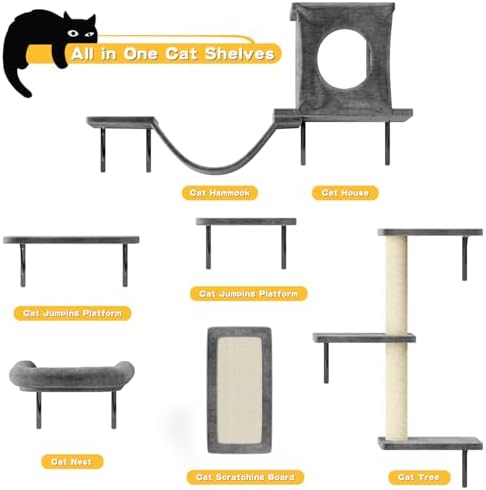 12-in-1 Cat Wall Shelves, Luxury Wall-Mounted Cat Shelves, Dark Gray - Image 2