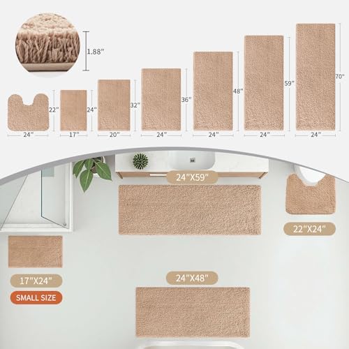 Disolla Beige Bathroom Runner Rug 24x70, Plush Extra Large Bath Mat - Image 2
