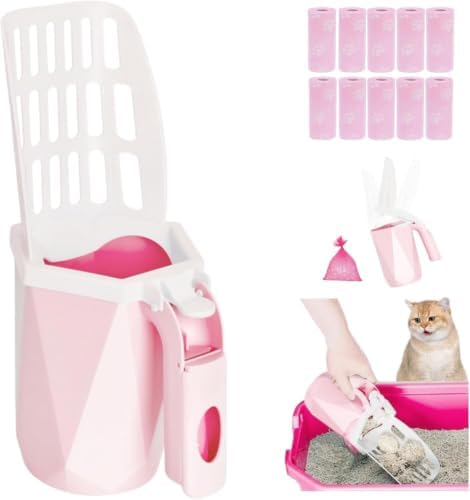 Cat Litter Scooper with Holder, 150 Poop Bags & Built-in Storage Box by COMTENS