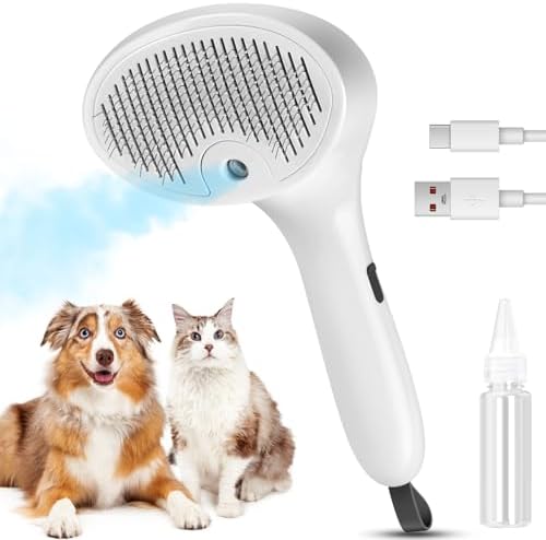 Pet Steam Brush for Dog & Cat, 4 in 1 Self Cleaning Cat Steam Brush for Shedding by FourSeas