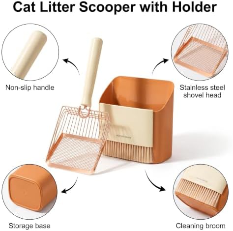 Cat Litter Scoop with Holder, Stainless Steel Litter Box Scoop Set with Stand - Image 3