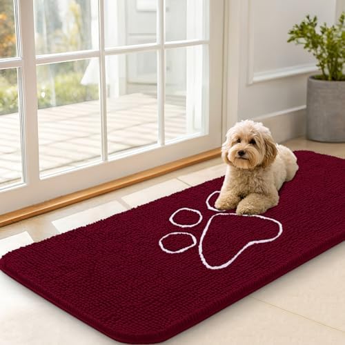 OLANLY Dog Door Mat for Muddy Paws 70x35, Paw Print Design Chenille Mud Mat - Image 5