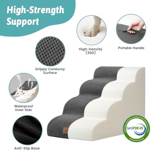 COZY KISS Wide Dog Stairs for Small Dog 19.7" H, 4 Step Pet Ramp for Bed - Image 4