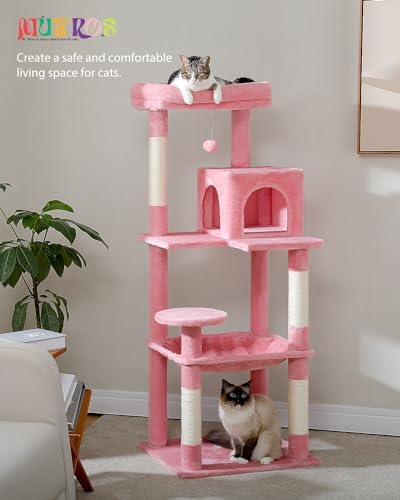 MUTTROS 56.3" Cat Tree with Metal Hammock, 2-Door Condo, 6 Tiers - Image 7