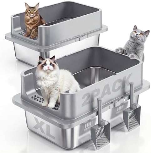 Jotesnew 2 Pack XL Stainless Steel Cat Litter Box by 2PackXLStainlessSteelCat