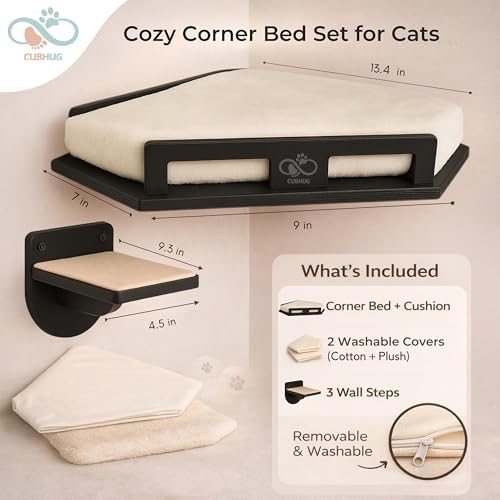 Cat Wall Shelves, Solid Wood Corner Bed, 3 Steps - Image 3