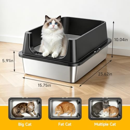 XL Open Top Stainless Steel Litter Box - Image 2