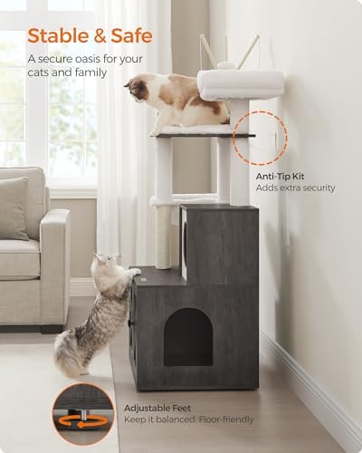 Feandrea Cat Tree with Litter Box Enclosure, 2-in-1 Condo - Image 7