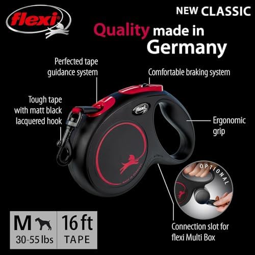 FLEXI® New Classic Tape Retractable Dog Leash, Medium 16ft -Black Red - Image 3