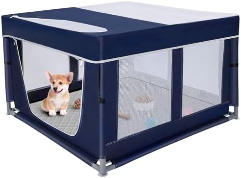 42 × 42 inch Dog Playpen with Pee Pad, Soft Puppy Playpen, 25 Height Pet Playpen by ZIKOPOMI