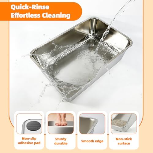 Stainless Steel Litter Box, Extra Large High Sided Litter Box - Image 3