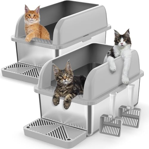 Suzzipaws 2 Pack 8" Deep Enclosed Stainless Steel Litter Box by Suzzipaws