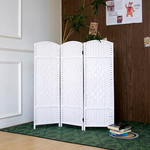 3-Panel Short Room Divider, 3.9 ft Freestanding Partition Wall, Natural White - Image 3