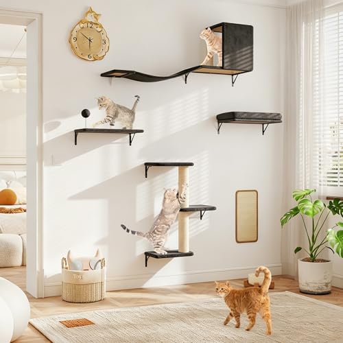 COZIWOW 5-Piece Wall Mounted Cat Wall Shelves Set Grey - Image 2