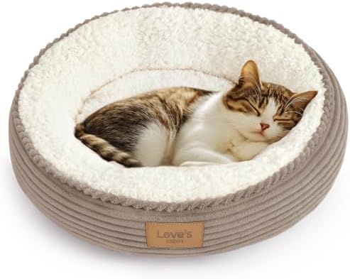 Love's cabin Round Donut Cat and Dog Cushion Bed, 20in Pet Bed by Lovescabin