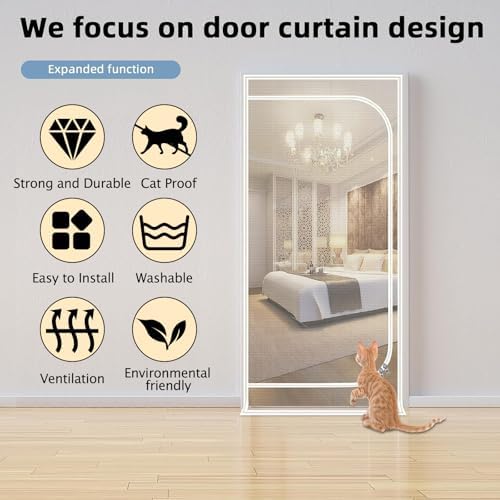 Reinforced Cat Screen Door, Zipper Mesh Screen Door Fits 38''x 82'', Cat - Image 4