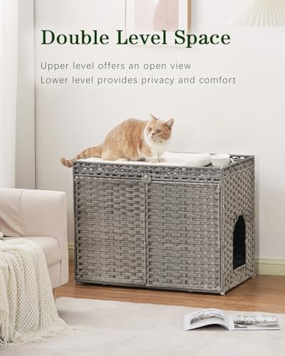 SETVSON Cat Litter Box Enclosure Furniture, Handwoven PE Rattan - Image 2