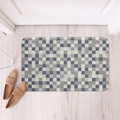 Pixel Grid Style Bathroom Rug, Modern Aesthetic Non Slip Bath Mat - Image 3