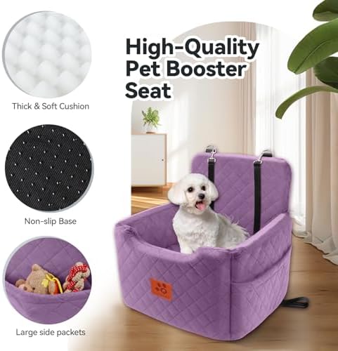 Dog Car Seat for Small/Medium Dogs, Memory Foam Dog Booster Car Seat Purple - Image 3