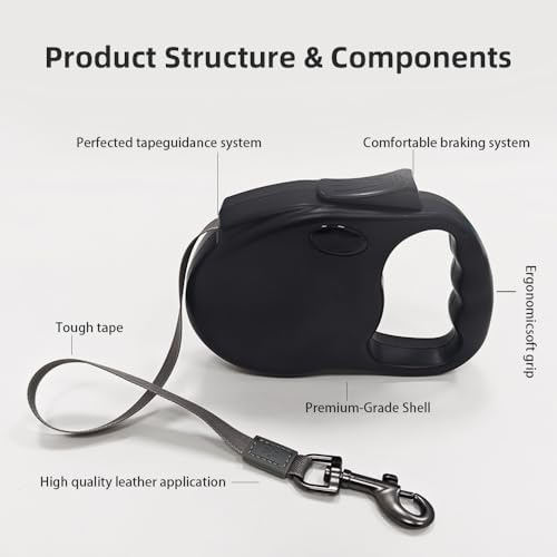 Retractable Dog Leash for Medium & Large Dogs up to 80 lbs, One-Handed Brake - Image 2
