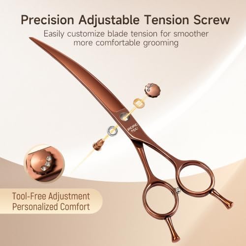 7'' Curved Dog Grooming Scissors, 440C Stainless Steel Bronze Pet Grooming - Image 5