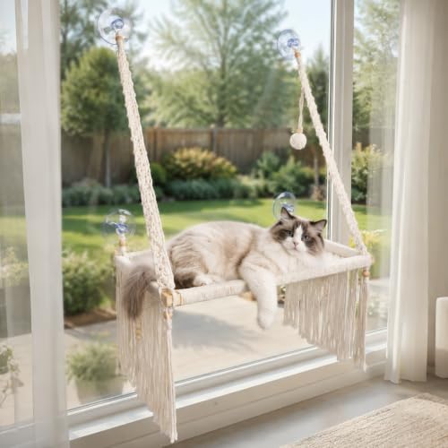 Cat Window Perch with Foldable Hook, Handwoven Catio by Kazazoo