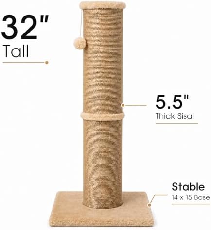 PAWSCRAT 32-Inch Tall Cat Scratching Post, 5.5-Inch Diameter - Image 2